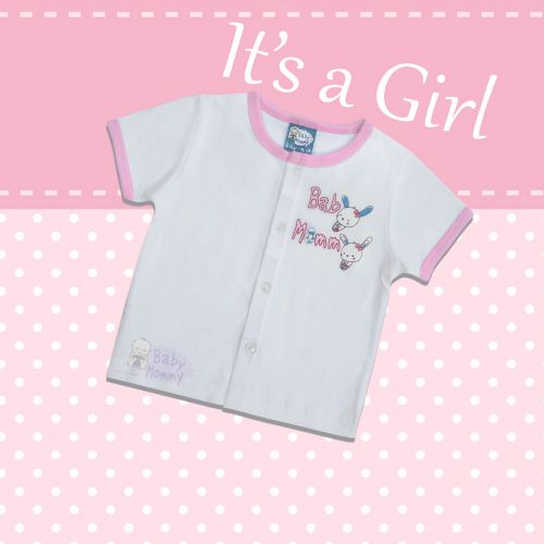 ALN0017 - Áo nút giữa trắng in tay ngắn BabyMommy