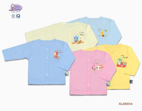 ALD0014 - Áo sơ sinh cổ tim màu in tay dài babyMommy