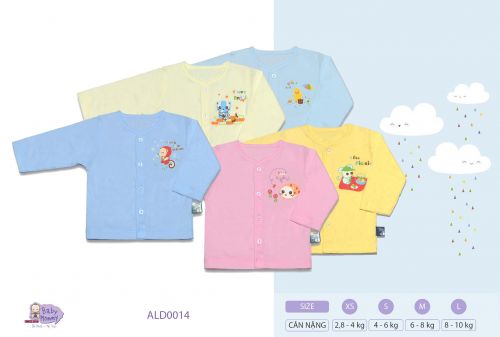 ALD0014 - Áo sơ sinh cổ tim màu in tay dài babyMommy