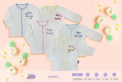 ALD0012 - Áo sơ sinh cổ tim trắng in tay dài BabyMommy