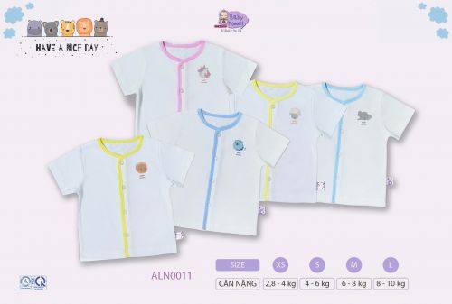 ALN0011 - Áo sơ sinh cổ tim trắng in tay ngắn BabyMommy