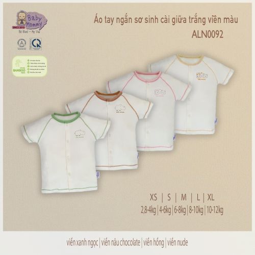 ALN0092 - Áo ngắn cài giữa trắng viền màu BabyMommy